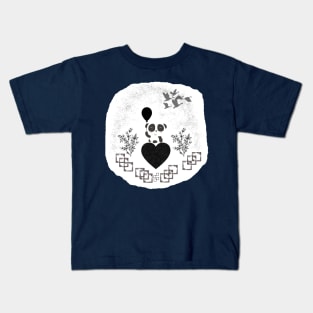 Panda smile with balloon and bird Kids T-Shirt